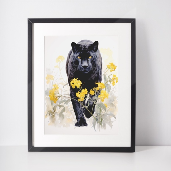 Watercolor Black Jaguar Wall Art Print Unframed - Majestic Jungle Elegance - Picture 2 of 6